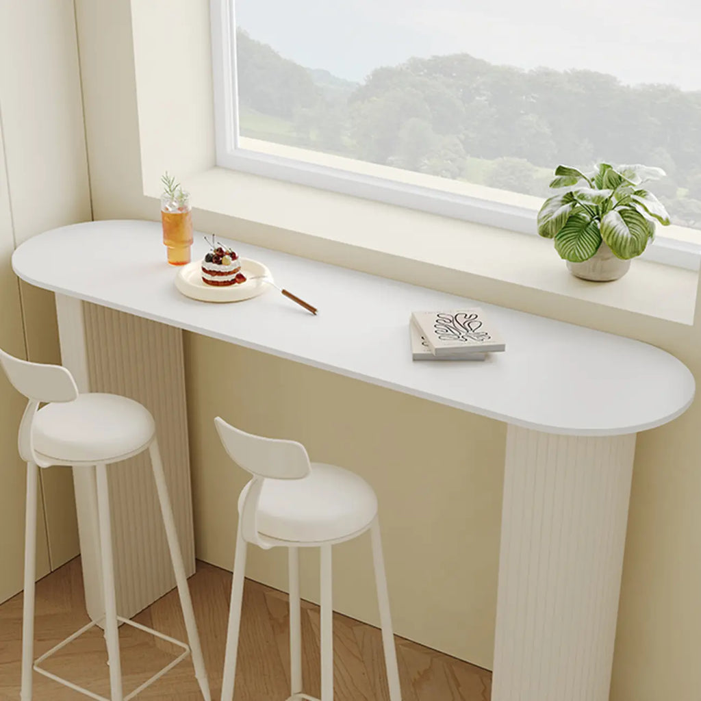 Modern White Stone Top Bar Table Double Pedestal Base
