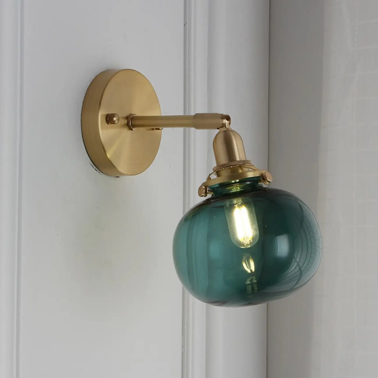 Vintage Adjustable Wall Sconce with Globe Shade for Bedroom