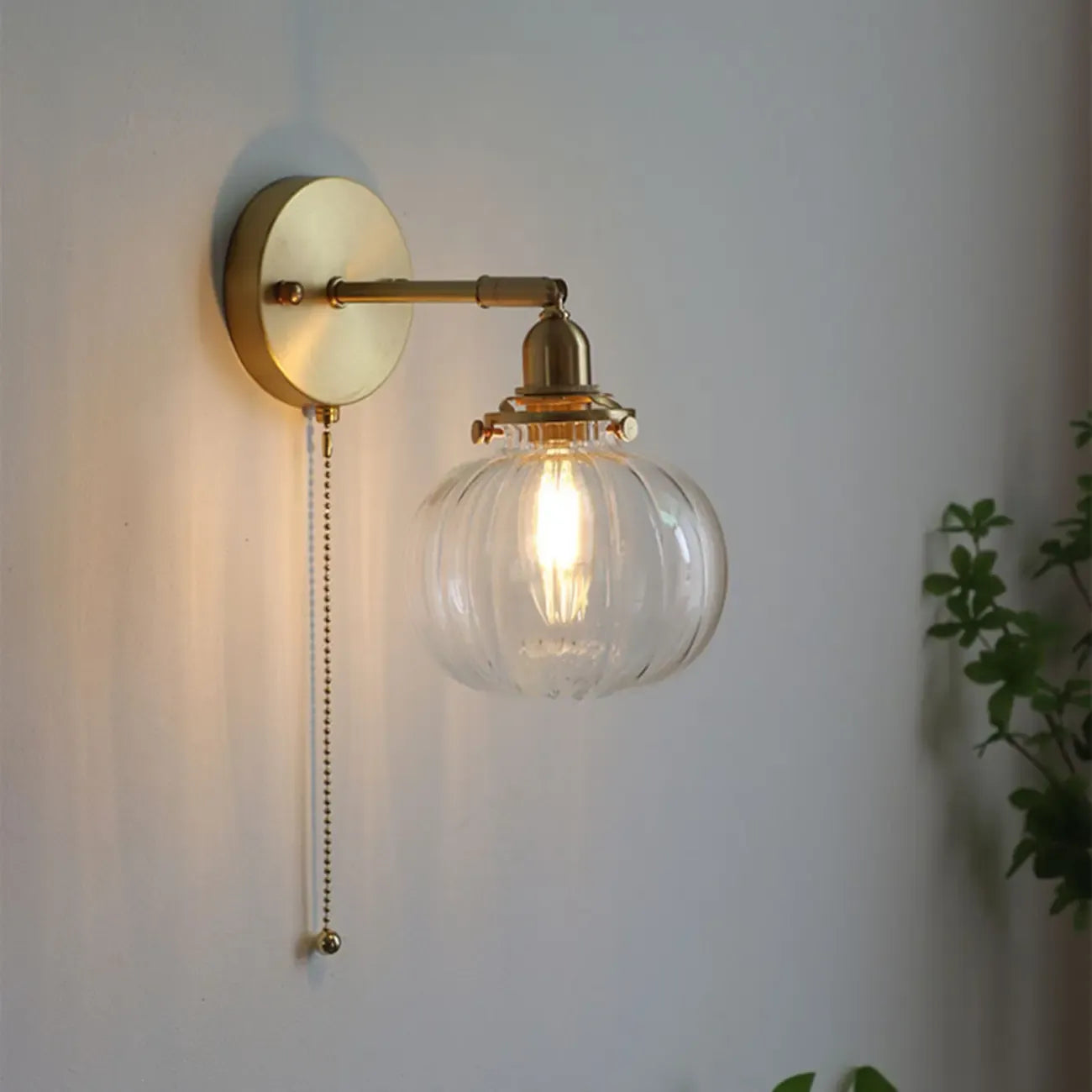 Vintage Adjustable Wall Sconce with Globe Shade for Bedroom