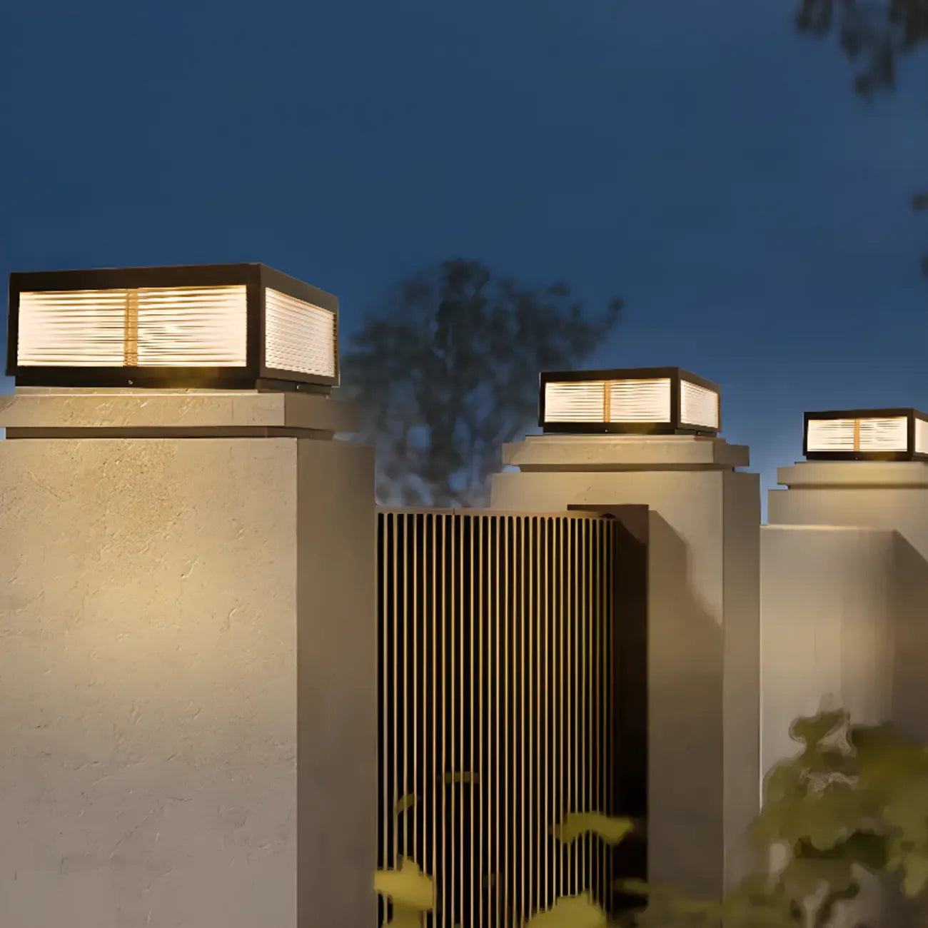 3 Color Light Black Square Solar Outdoor Post Lights