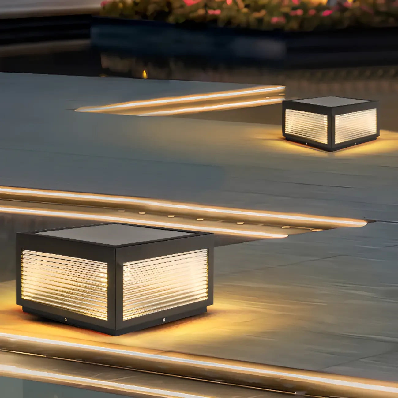 3 Color Light Black Square Solar Outdoor Post Lights