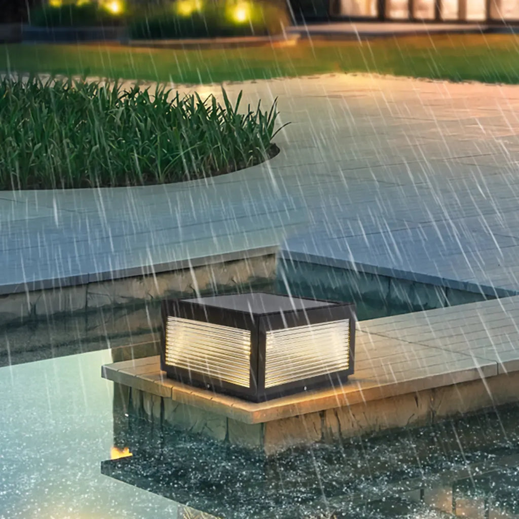 3 Color Light Black Square Solar Outdoor Post Lights
