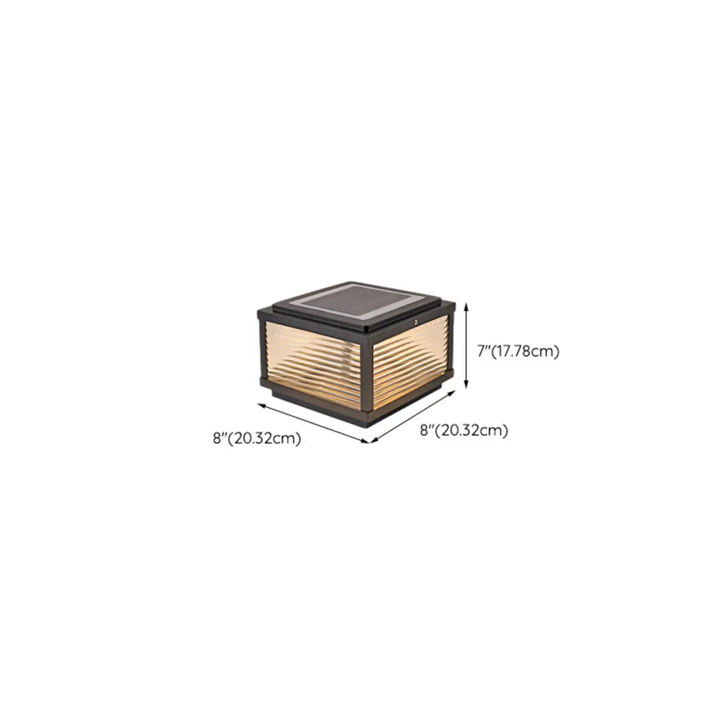 Black Metal Striped Solar Square Outdoor Post Lights