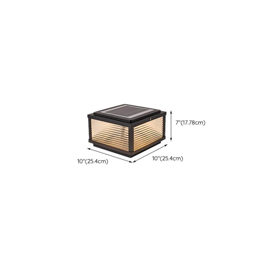 Black Metal Striped Solar Square Outdoor Post Lights