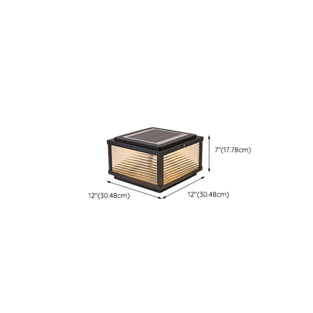 Black Metal Striped Solar Square Outdoor Post Lights