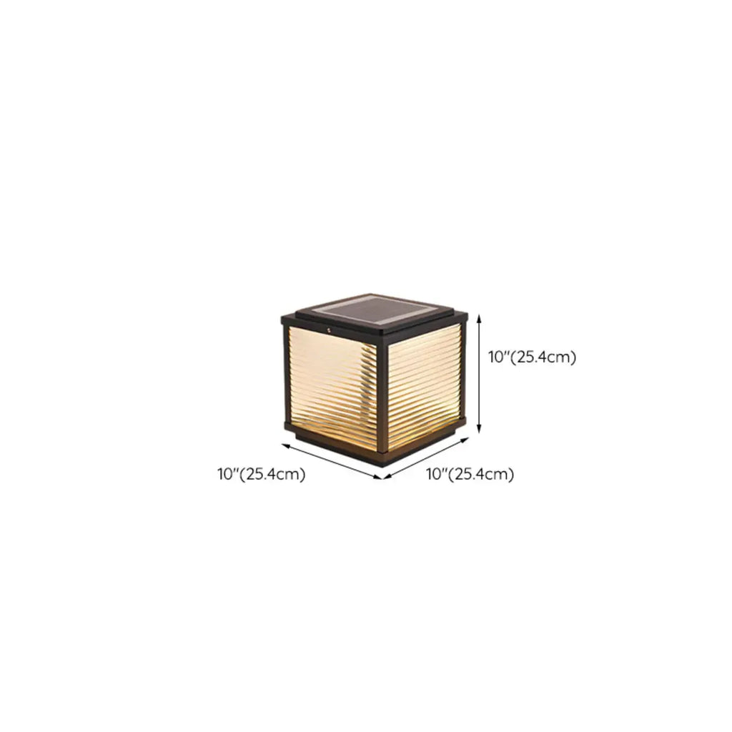 Black Metal Striped Solar Square Outdoor Post Lights