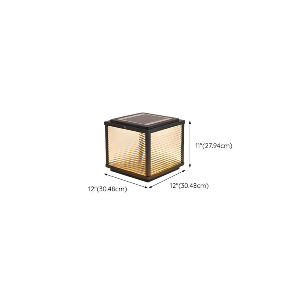 Black Metal Striped Solar Square Outdoor Post Lights