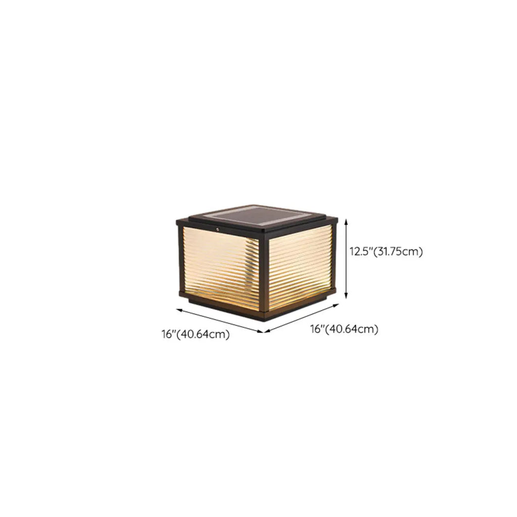 Black Metal Striped Solar Square Outdoor Post Lights