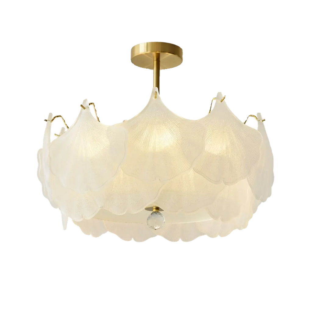 Elegant Gold Glass Leaf Semi Flush Mount Ceiling Light