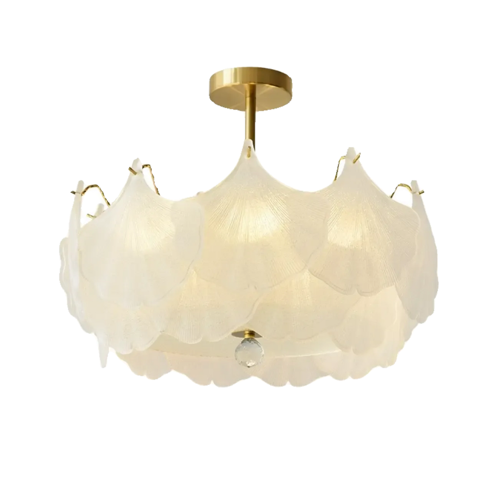 Elegant Gold Glass Leaf Semi Flush Mount Ceiling Light