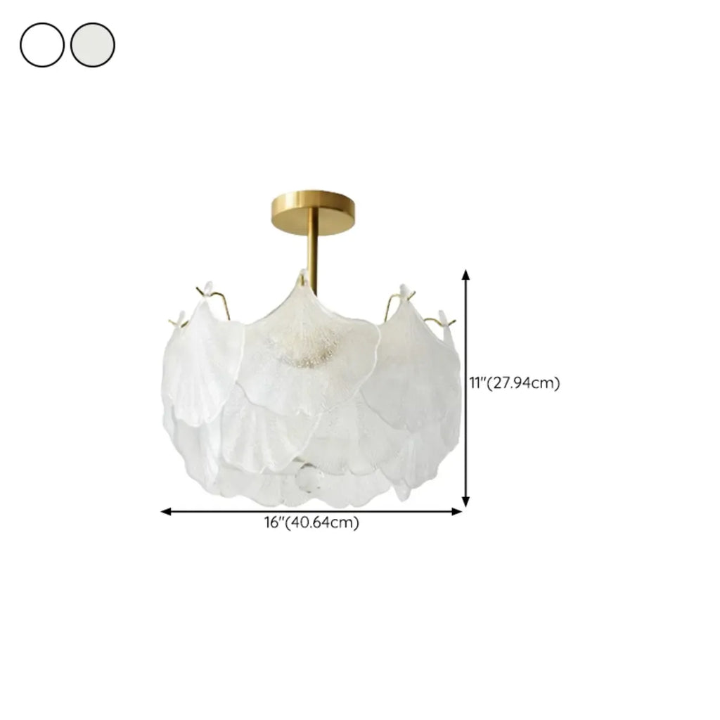 Elegant Gold Glass Leaf Semi Flush Mount Ceiling Light