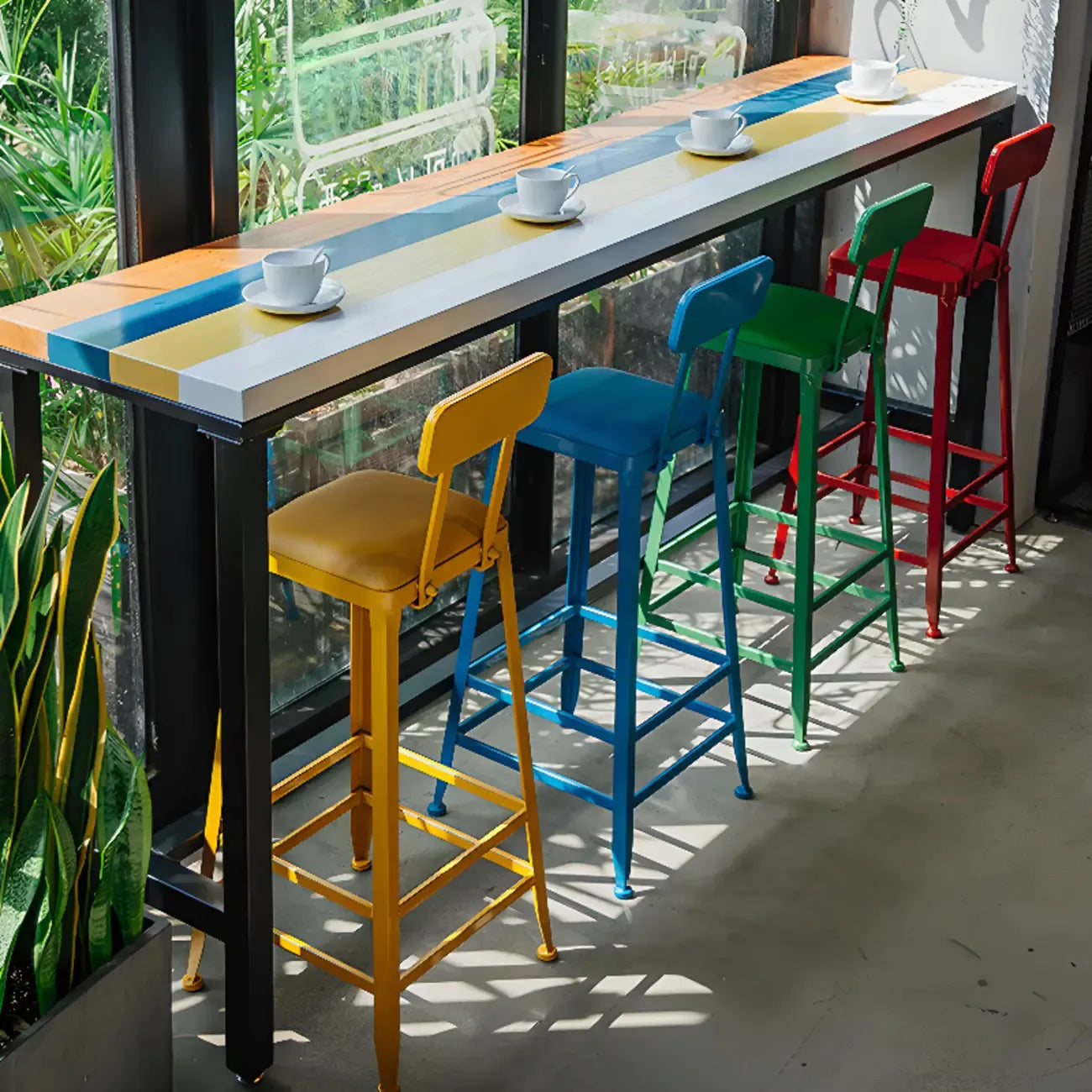 Modern Colorful Wooden Fixed Top Leg Rest Bar Tables