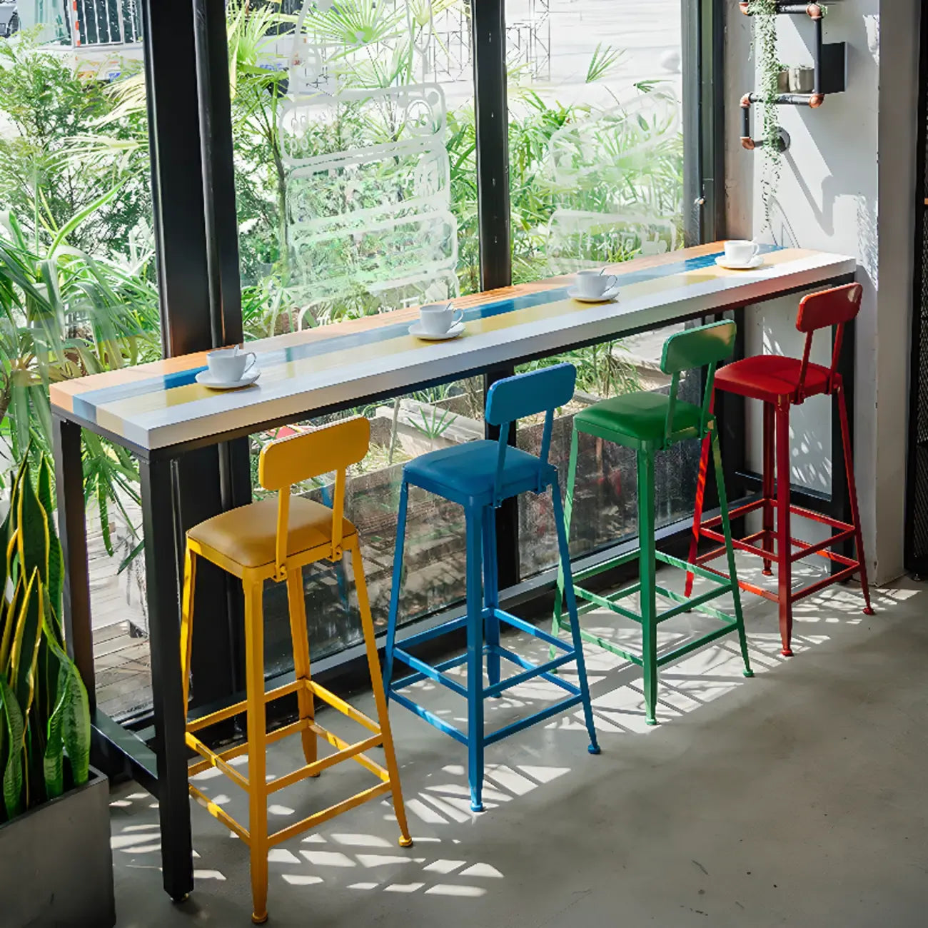 Modern Colorful Wooden Fixed Top Leg Rest Bar Tables