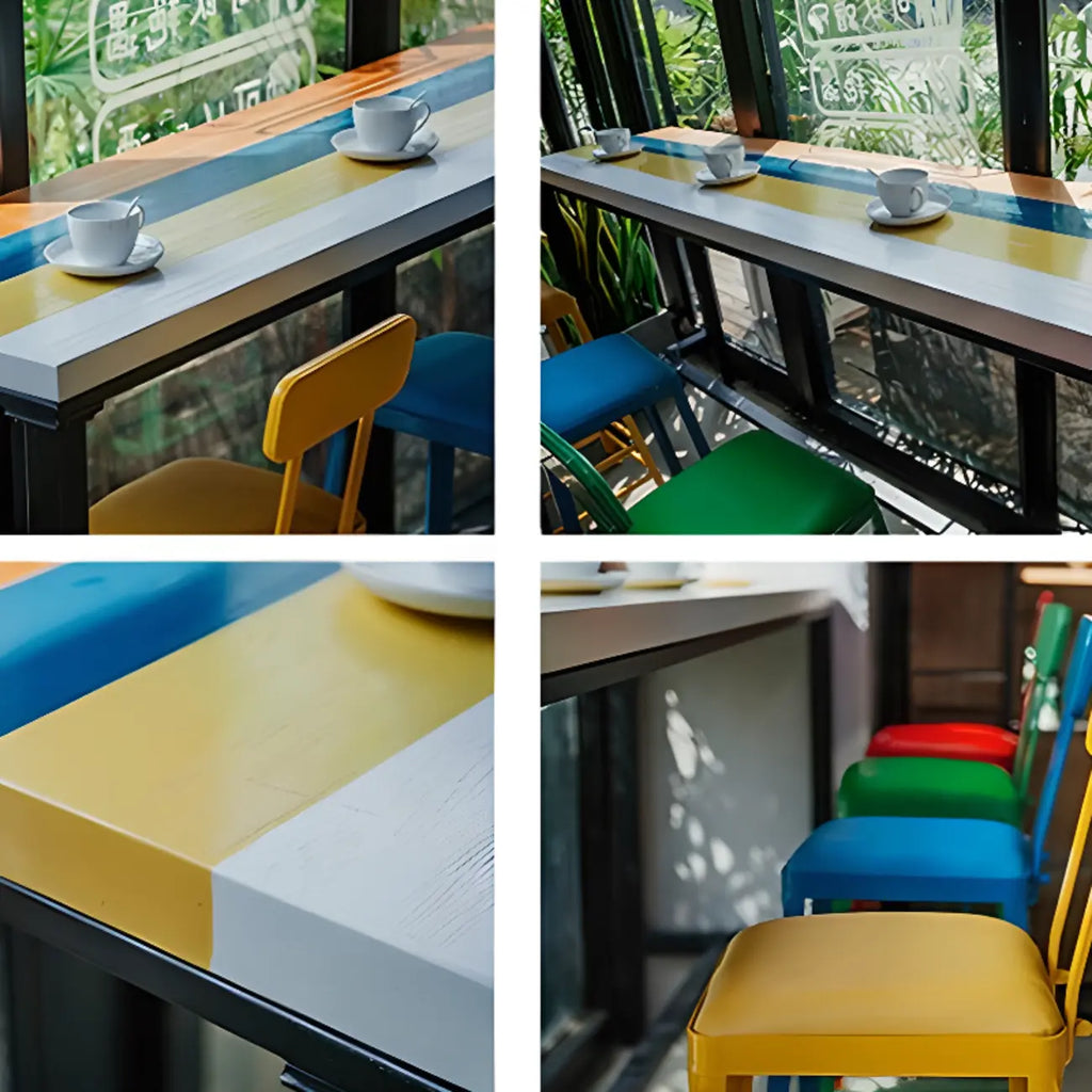 Modern Colorful Wooden Fixed Top Leg Rest Bar Tables