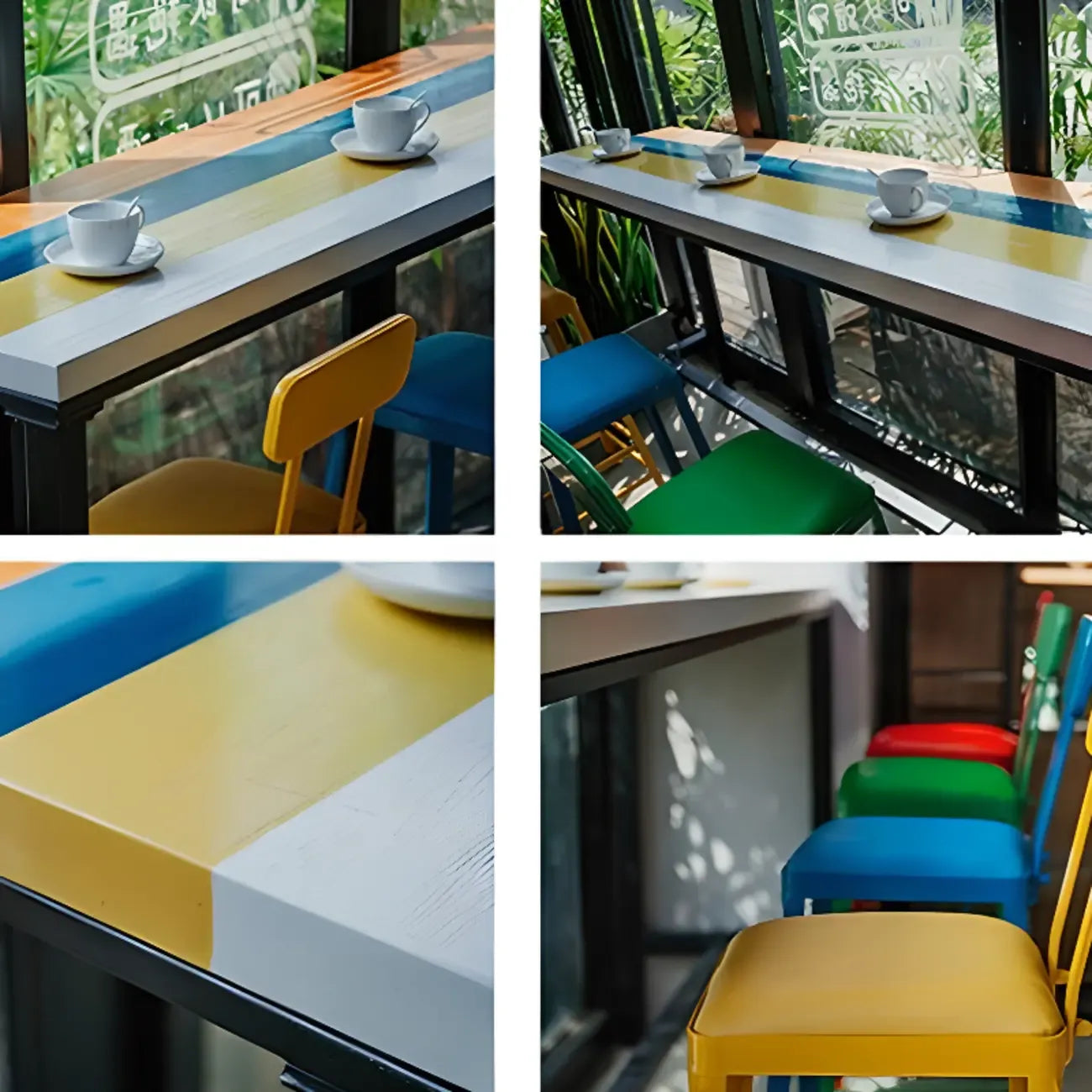 Modern Colorful Wooden Fixed Top Leg Rest Bar Tables