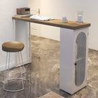 Modern Natural Wood Bar Table Metal Base with Side Cabinet