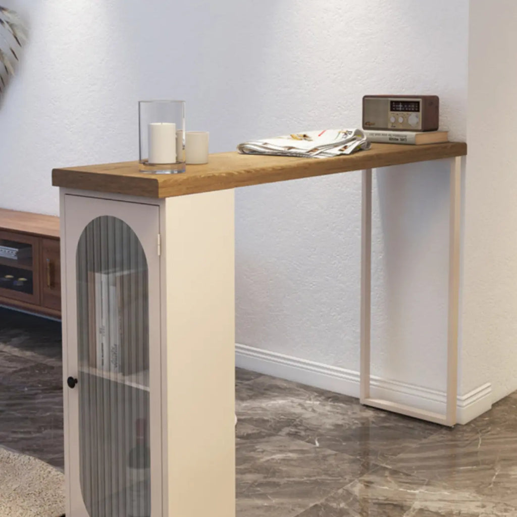 Modern Natural Wood Bar Table Metal Base with Side Cabinet