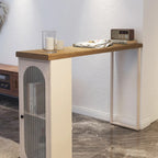 Modern Natural Wood Bar Table Metal Base with Side Cabinet