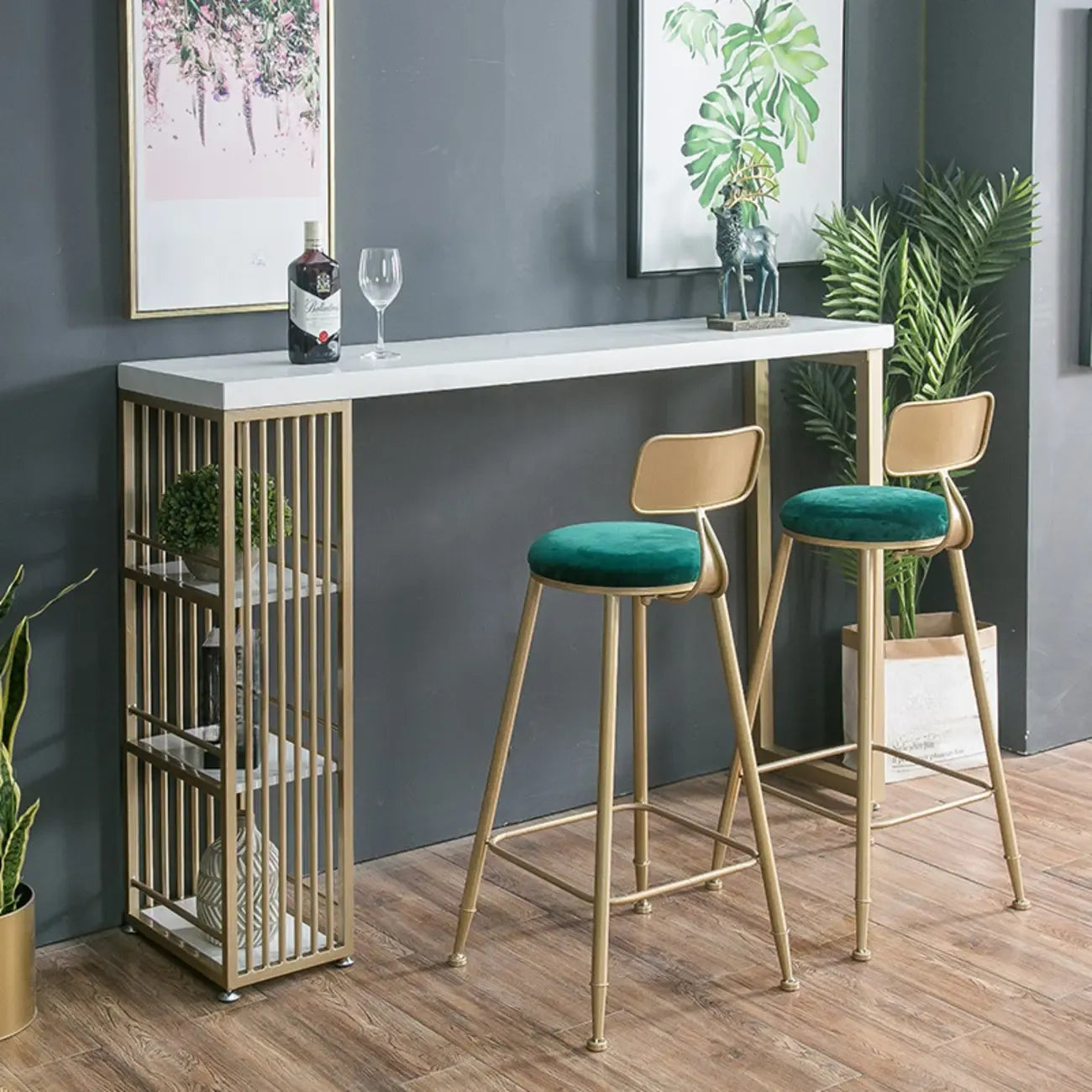 Modern Rectangle Wood Pub Table with 3 Shelves for Home Bar