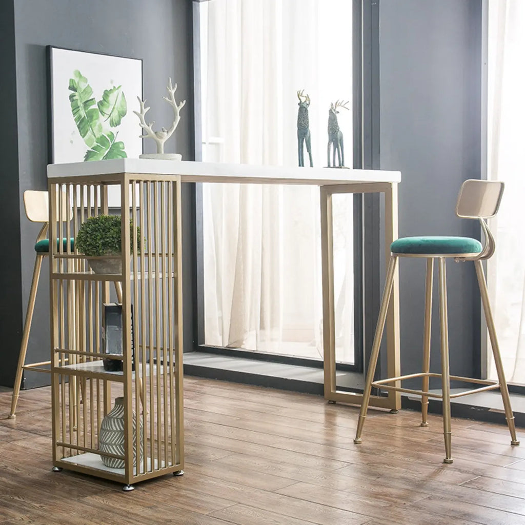 Modern Rectangle Wood Pub Table with 3 Shelves for Home Bar
