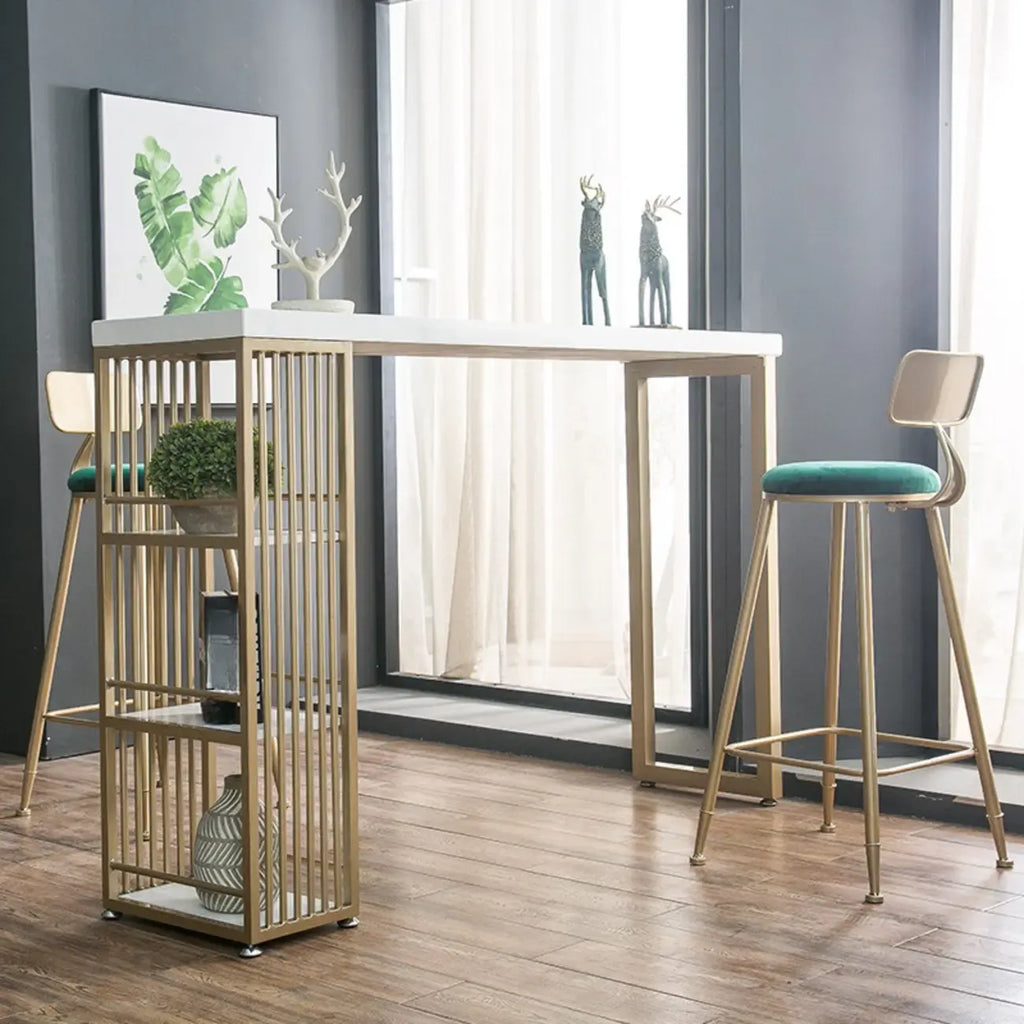 Modern Rectangle Wood Pub Table with 3 Shelves for Home Bar