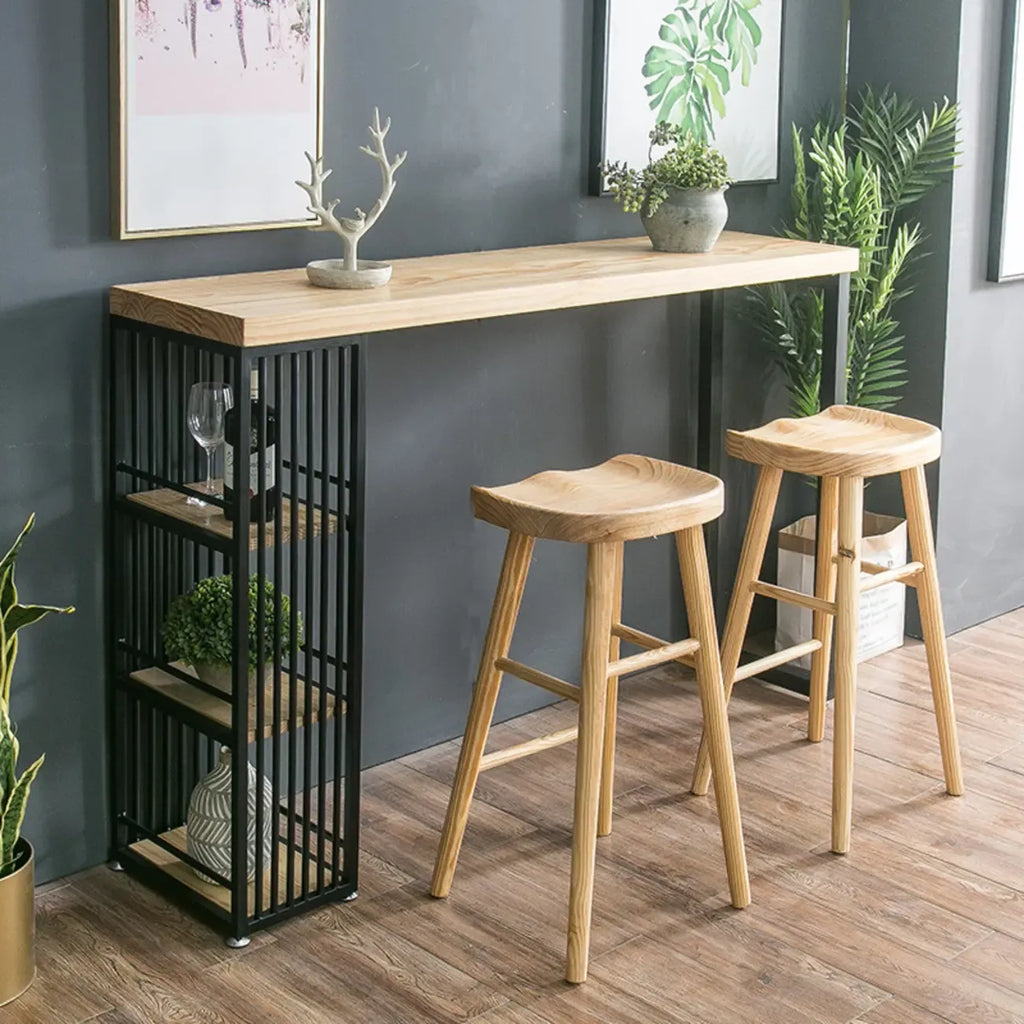 Modern Rectangle Wood Pub Table with 3 Shelves for Home Bar