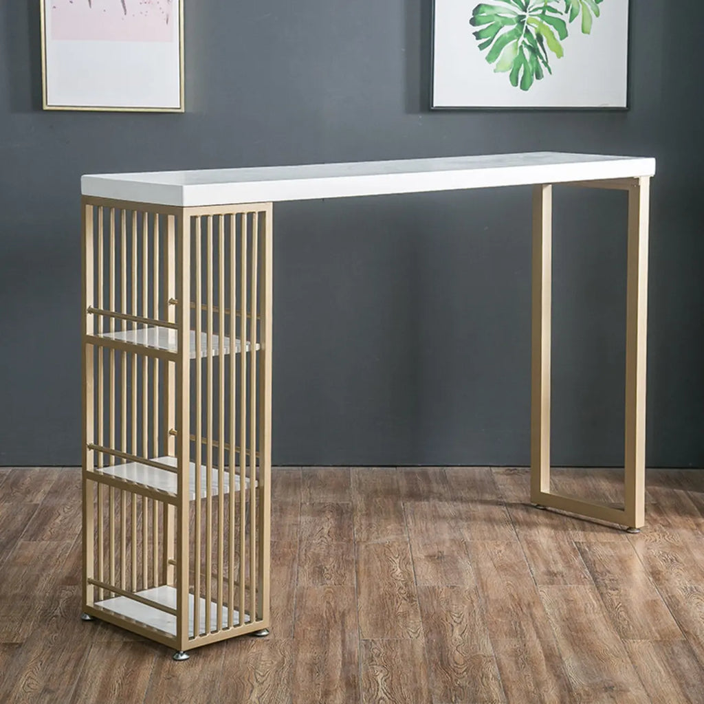 Modern Rectangle Wood Pub Table with 3 Shelves for Home Bar