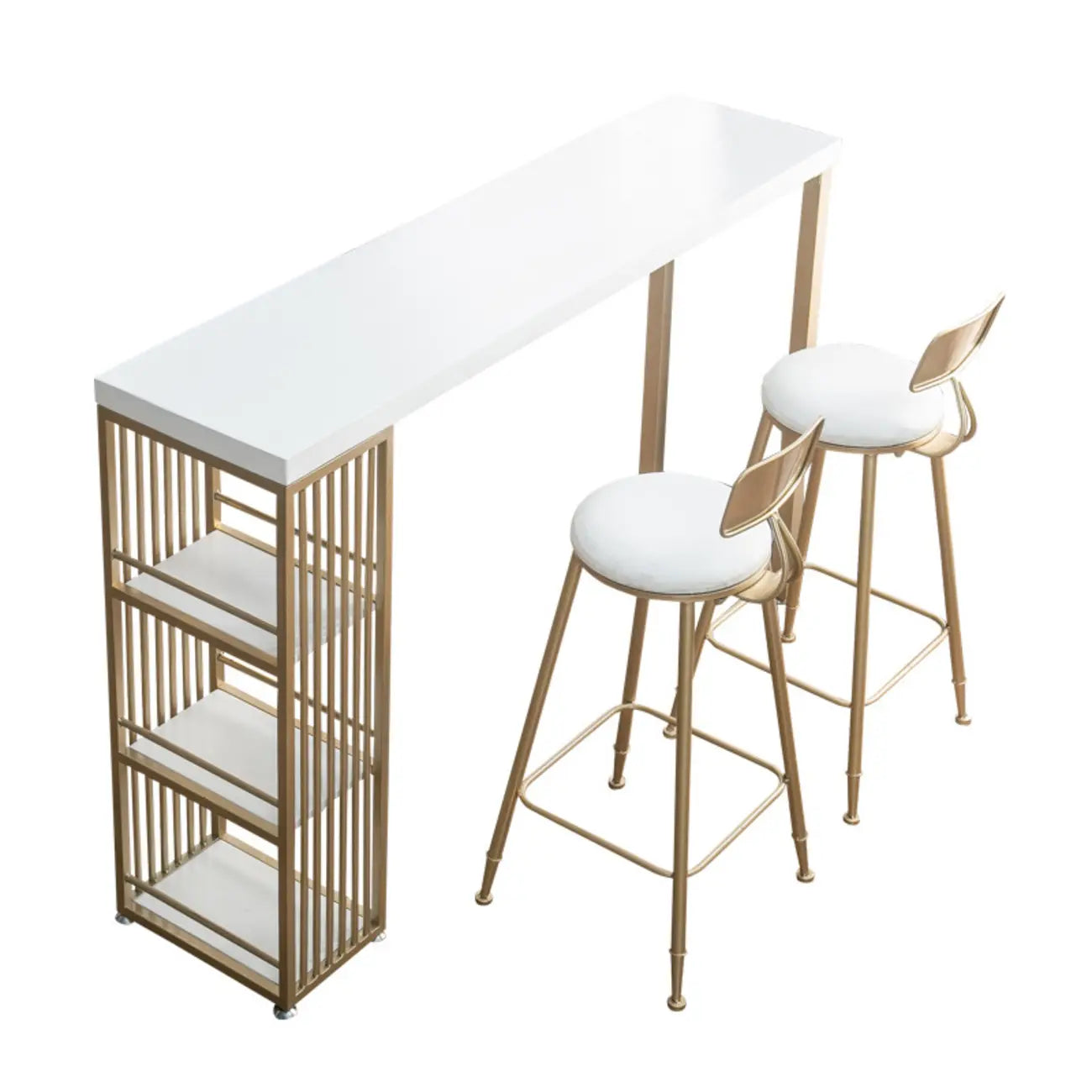 Modern Rectangle Wood Pub Table with 3 Shelves for Home Bar