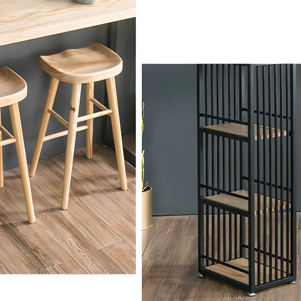 Modern Rectangle Wood Pub Table with 3 Shelves for Home Bar
