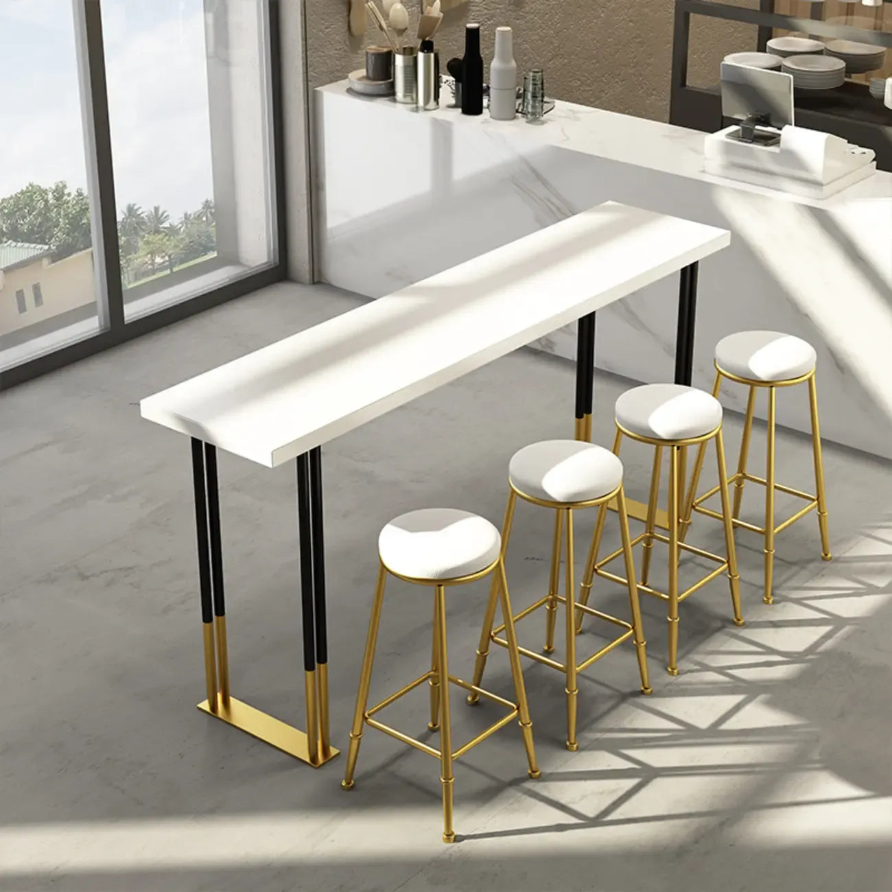 Glamorous Bar Height Table Wood Top Metal Base for Kitchen