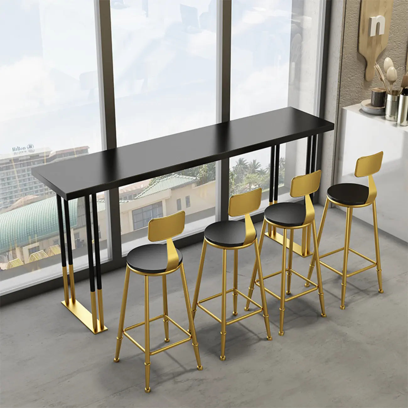Glamorous Bar Height Table Wood Top Metal Base for Kitchen