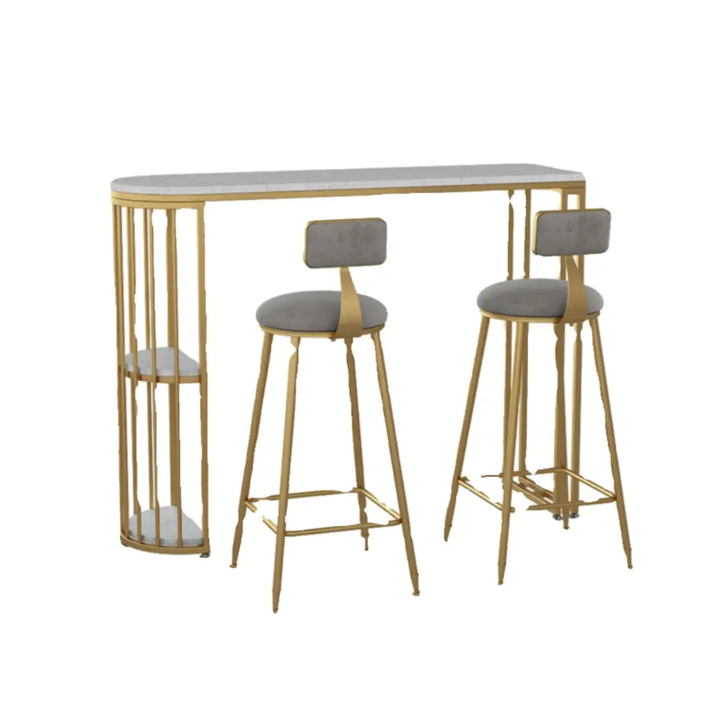 Modern Bistro Golden Bar Table Marble Top with 2 Shelves
