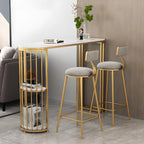 Modern Bistro Golden Bar Table Marble Top with 2 Shelves