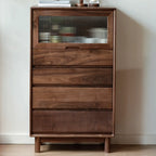 47H Modern Walnut Flip-Up Glass Door Storage Cabinet