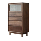 47H Modern Walnut Flip-Up Glass Door Storage Cabinet