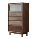 47H Modern Walnut Flip-Up Glass Door Storage Cabinet