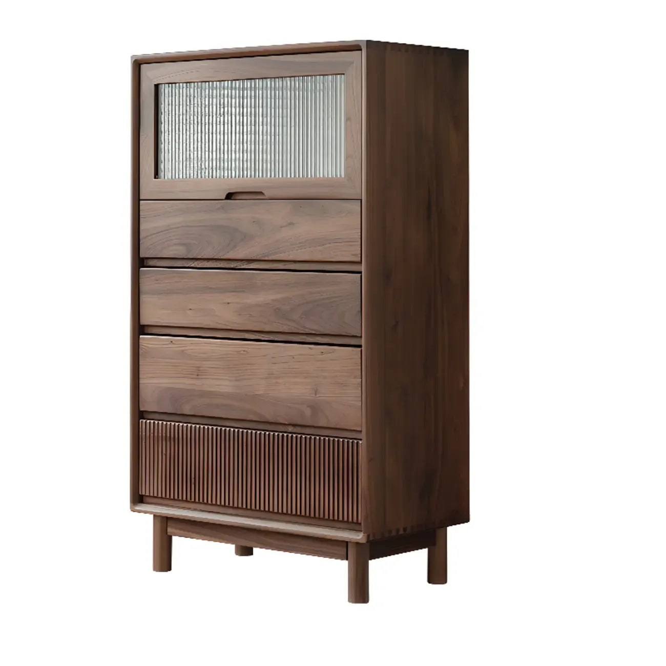 47H Modern Walnut Flip-Up Glass Door Storage Cabinet