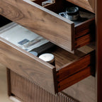 47H Modern Walnut Flip-Up Glass Door Storage Cabinet