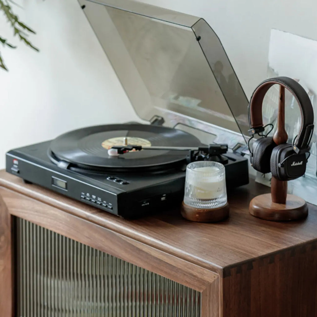 47H Modern Walnut Flip-Up Glass Door Storage Cabinet