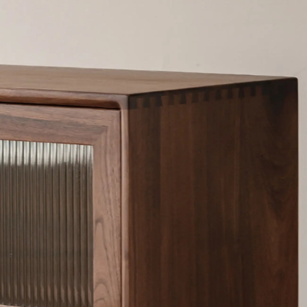 47H Modern Walnut Flip-Up Glass Door Storage Cabinet