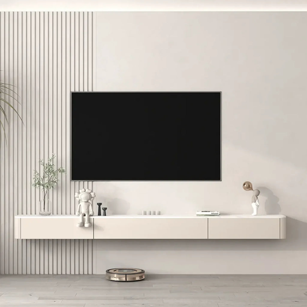 71 Off-White Long Floating Wood Cable Management TV Stand