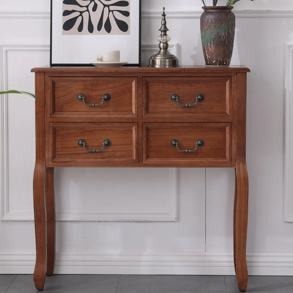Rectangular Dark Walnut Console Table with Drawers