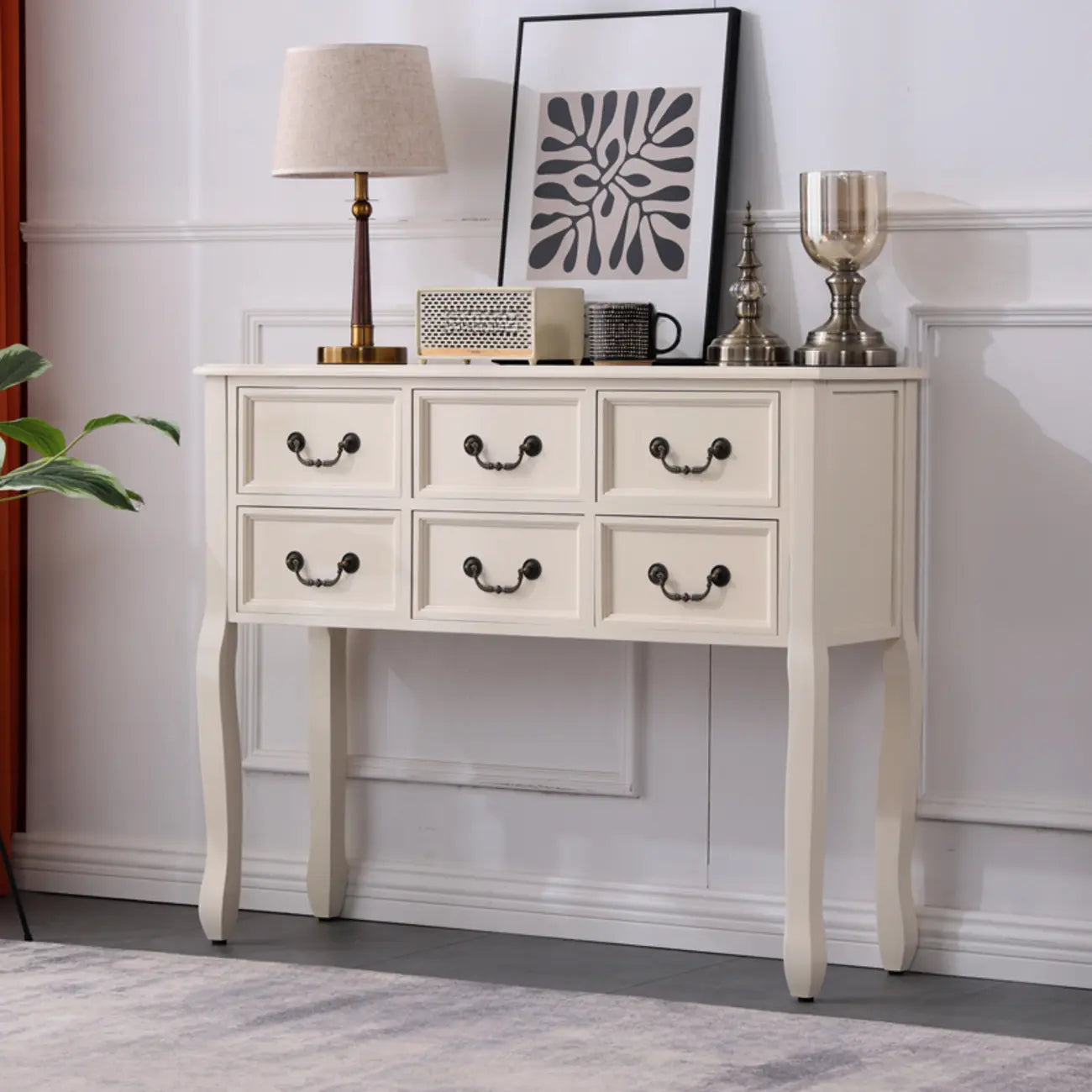 Rectangular Dark Walnut Console Table with Drawers