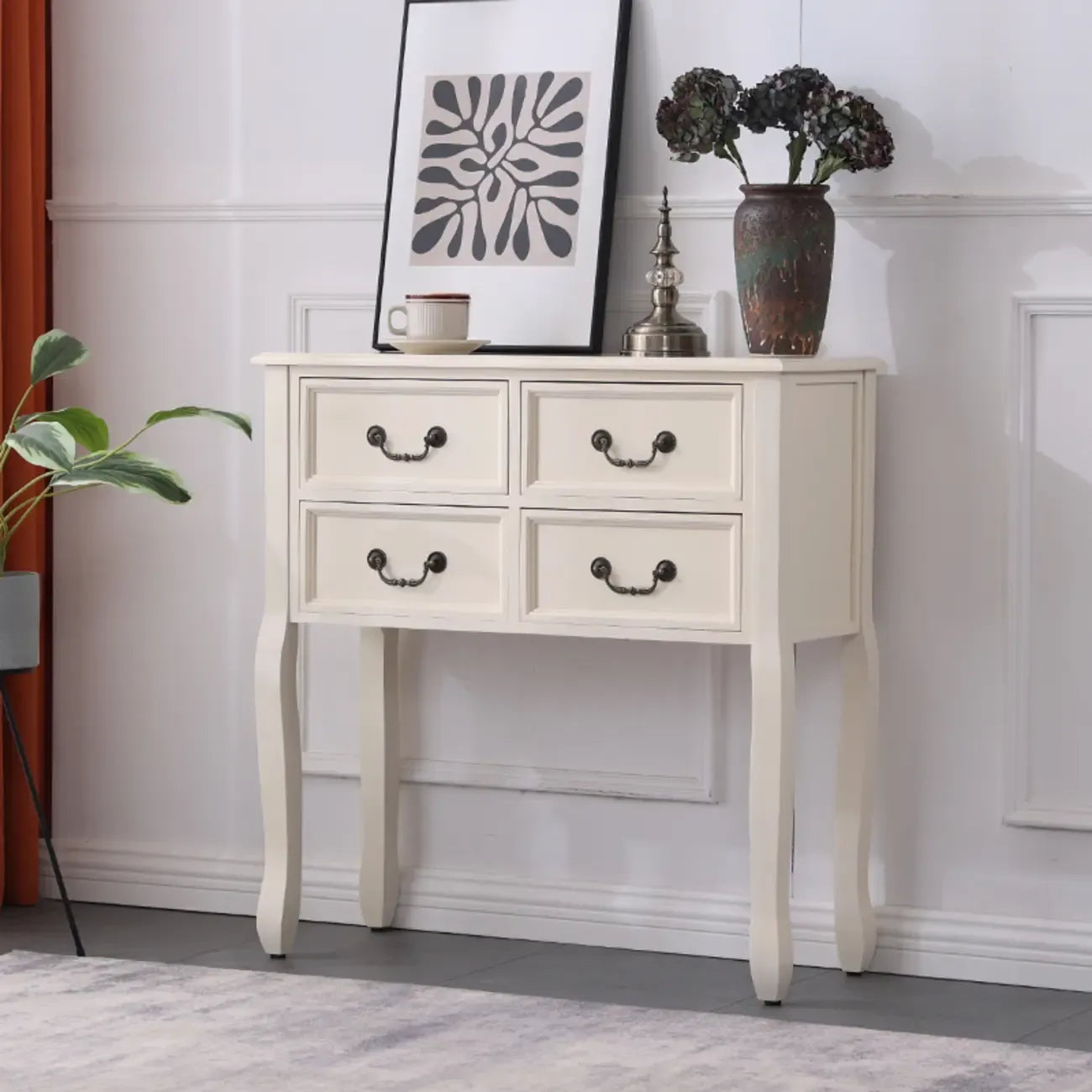 Rectangular Dark Walnut Console Table with Drawers
