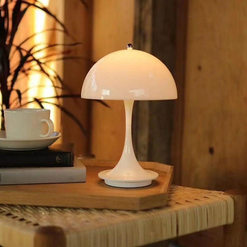Art Deco White LED Dome Acrylic Shade Cordless Table Lamp