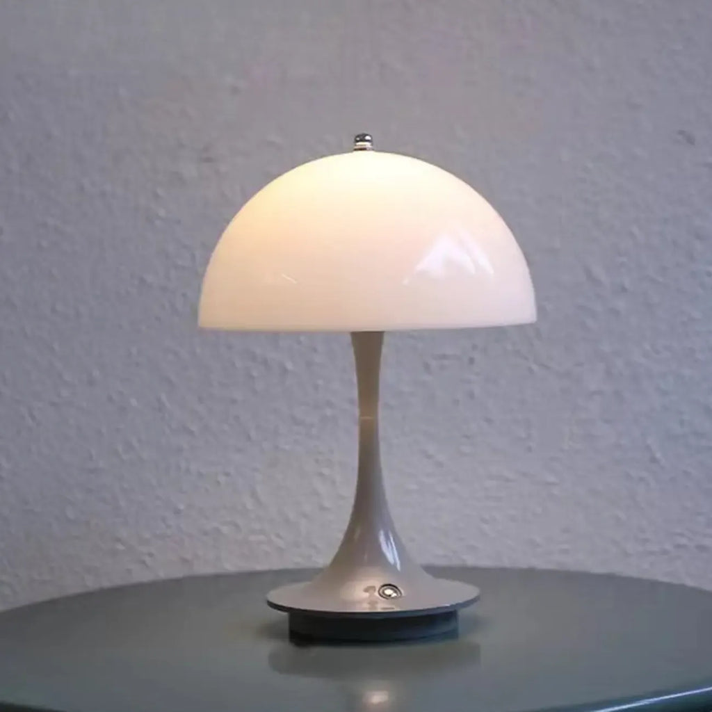 Art Deco White LED Dome Acrylic Shade Cordless Table Lamp