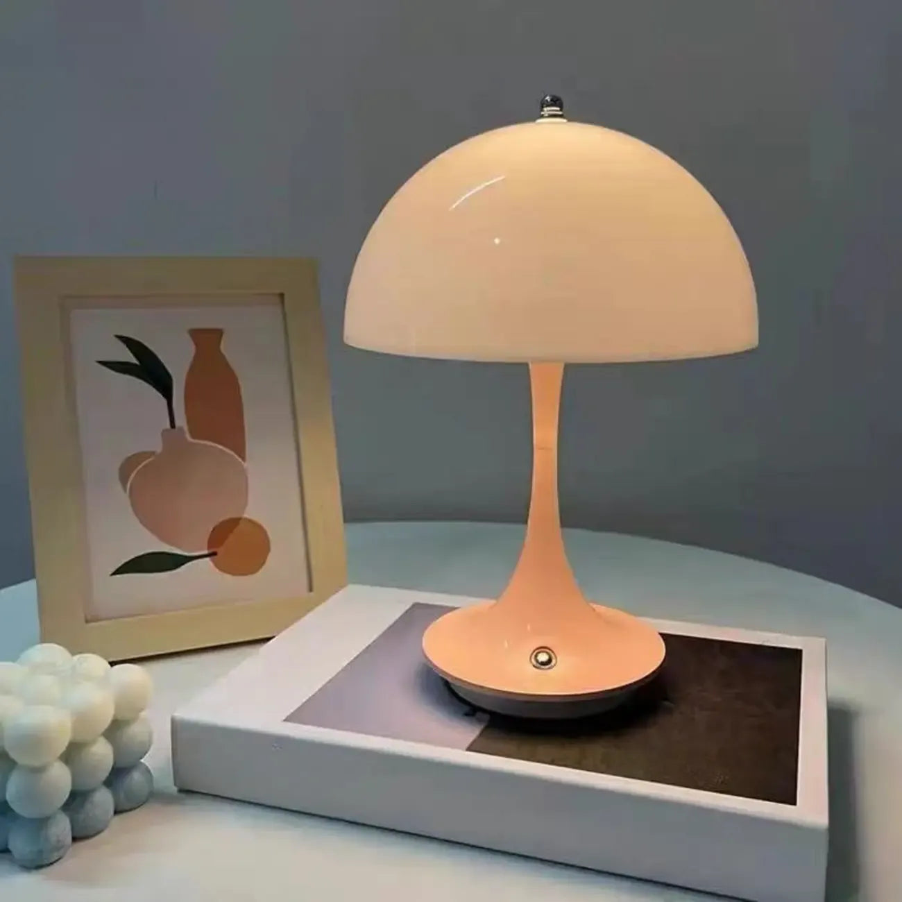 Art Deco White LED Dome Acrylic Shade Cordless Table Lamp