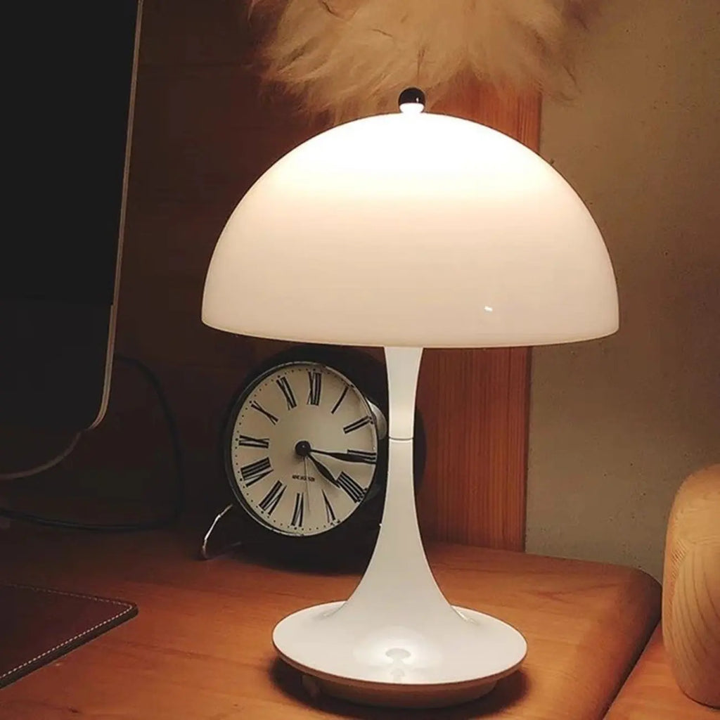 Art Deco White LED Dome Acrylic Shade Cordless Table Lamp