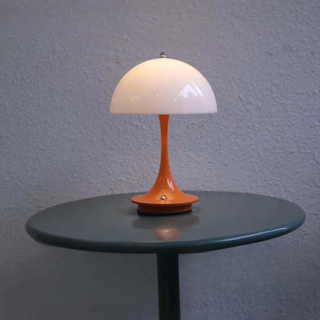 Art Deco White LED Dome Acrylic Shade Cordless Table Lamp