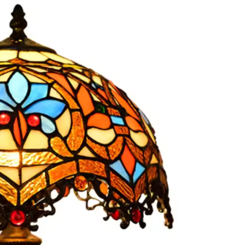 HomeyFad Vintage Stained Glass Dome Bronze Table Lamp